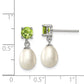 Sterling Silver Rhodium Plated Peridot And 7-8mm Freshwater Cultured Pearl Teardrop Dangle Post Earrings