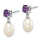 Sterling Silver Rhodium Plated Amethyst And 7-8mm Freshwater Cultured Pearl Teardrop Dangle Post Earrings