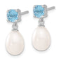 Sterling Silver Rhodium Plated Blue Topaz And 7-8mm Freshwater Cultured Pearl Teardrop Dangle Post Earrings