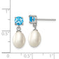 Sterling Silver Rhodium Plated Blue Topaz And 7-8mm Freshwater Cultured Pearl Teardrop Dangle Post Earrings