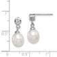 Sterling Silver Rh-Plated 7-8mm White Fwc Pearl Cz Dangle Earrings