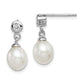 Sterling Silver Rh-Plated 7-8mm White Fwc Pearl Cz Dangle Earrings