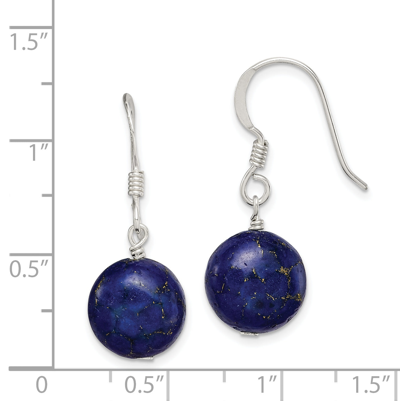 Sterling Silver Polished Round Reconstructed Lapis Dangle Earrings