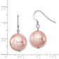 Sterling Silver Rhodium-Plated Polished Pink 14-15mm Round Shell Pearl Dangle Earrings