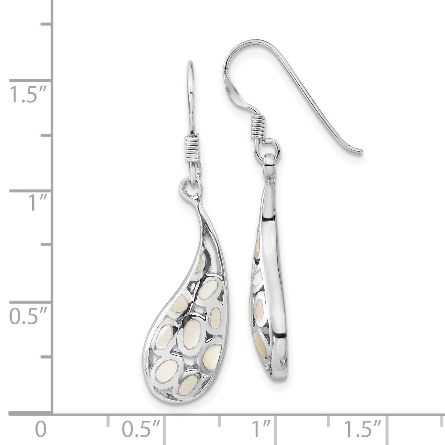 Sterling Silver Polished Mother Of Pearl Teardrop Dangle Earrings