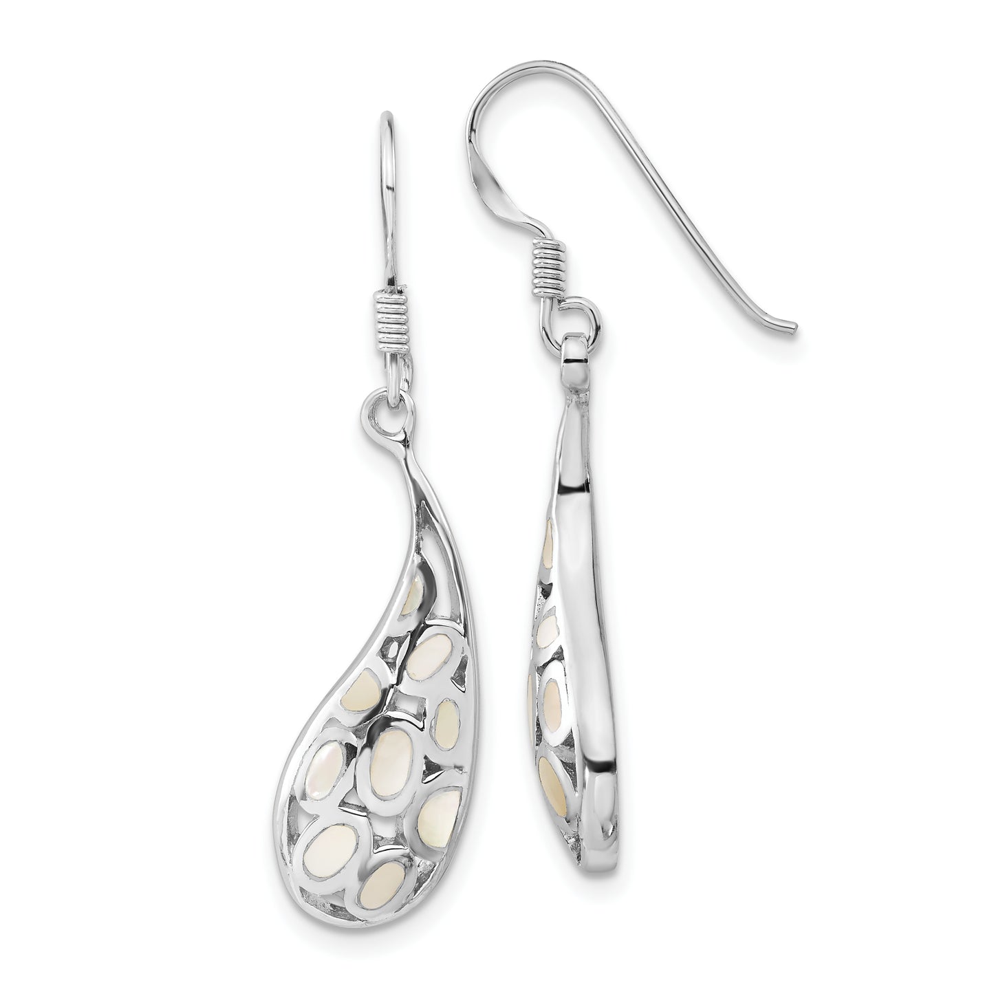 Sterling Silver Polished Mother Of Pearl Teardrop Dangle Earrings