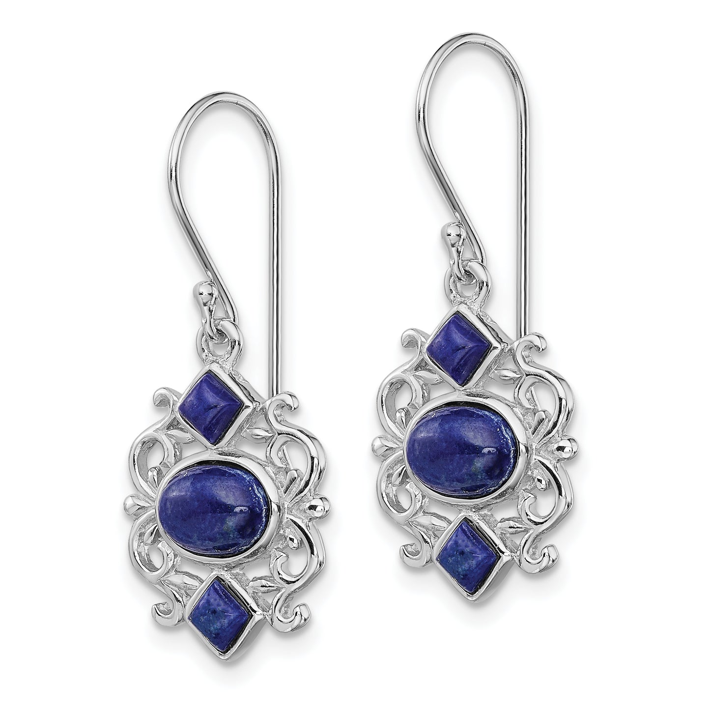 Sterling Silver Rhodium-Plated Polished Filigree Lapis Dangle Earrings