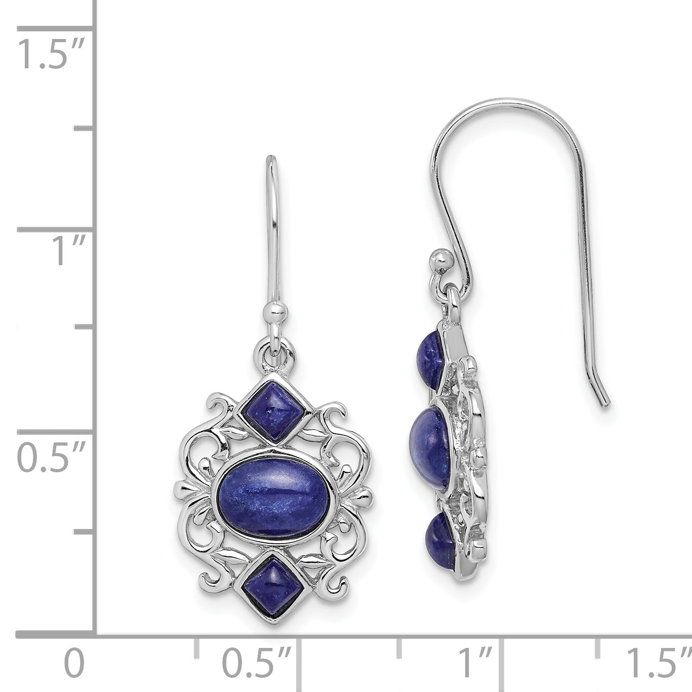 Sterling Silver Rhodium-Plated Polished Filigree Lapis Dangle Earrings