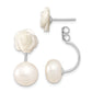 Sterling Silver Rhodium-Plated 8-9mm Freshwater Cultured Pearl & Mother Of Flower Front Back Post Dangle Earrings