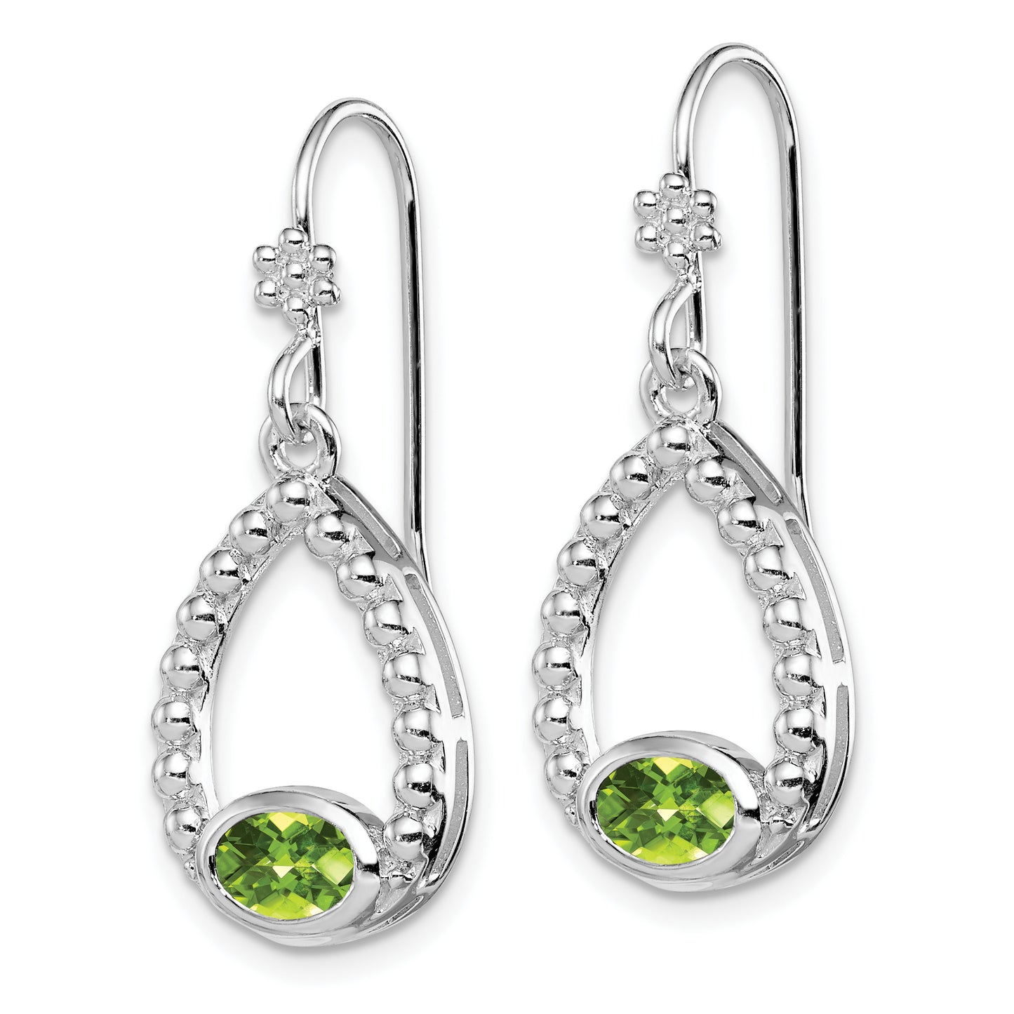 Sterling Silver Rhodium-Plated Peridot Shepherd Hook Dangle Earrings