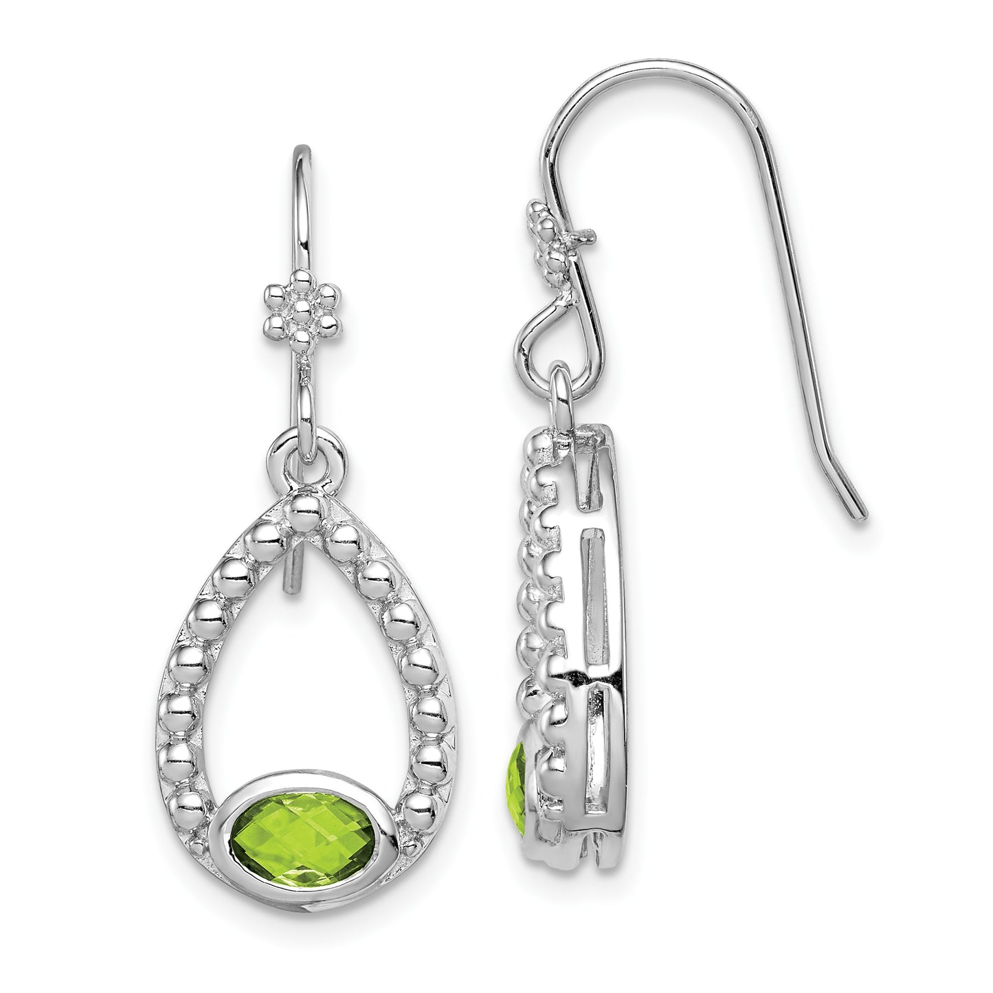 Sterling Silver Rhodium-Plated Peridot Shepherd Hook Dangle Earrings