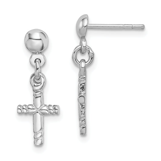 Sterling Silver Rhodium-Plated Polished Cross Post Dangle Earrings