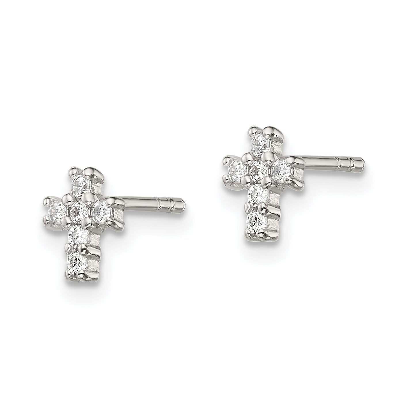 Sterling Silver Rhodium-Plated Polished Cz Cross Post Earrings