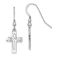 Sterling Silver Rhodium-Plated Polished Jesus Cross Dangle Earrings