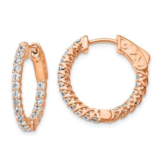 Sterling Silver Shimmer Rose-Tone Rose Gold-Plated 38 Stone 1.75mm Cz In And Out Round Hinged Hoop Earrings