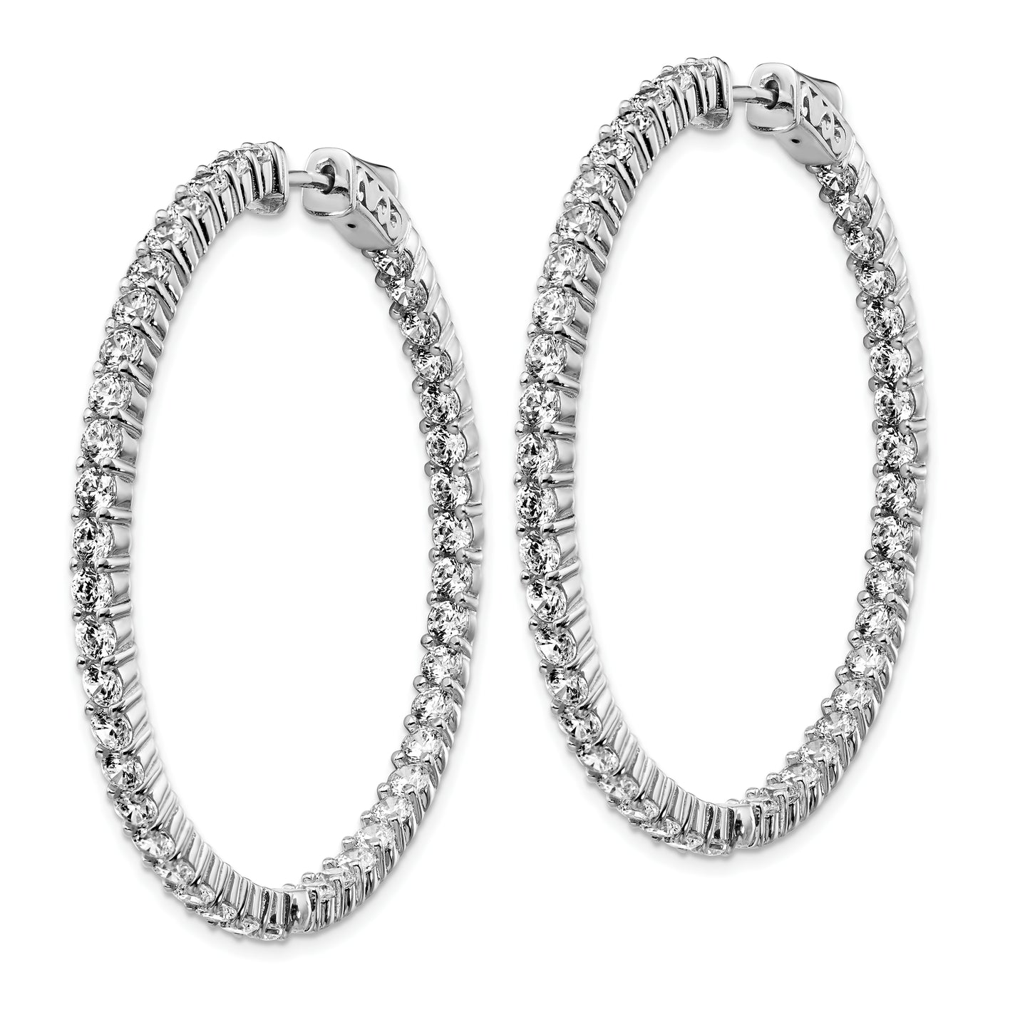 Sterling Silver Shimmer Rhodium-Plated 86 Stone 2.5mm Cz In And Out Round Hinged Hoop Earrings