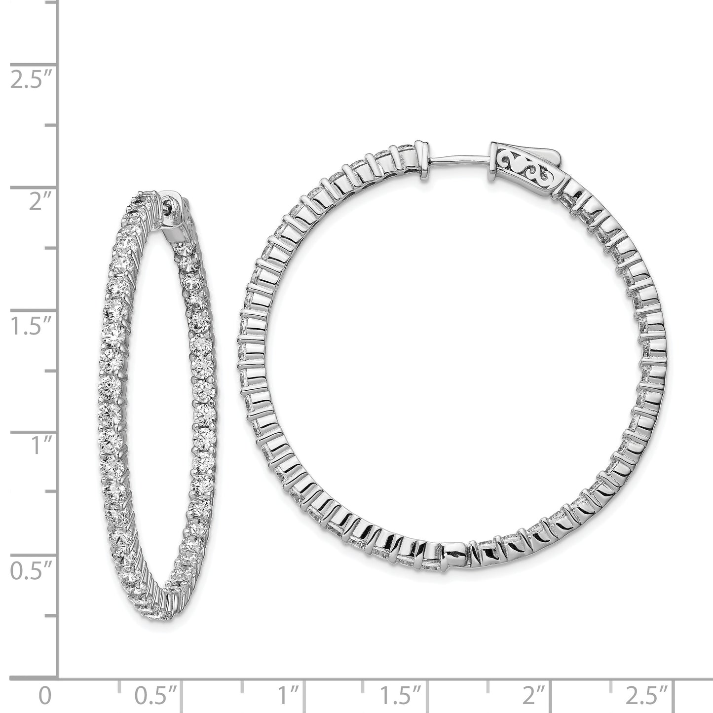 Sterling Silver Shimmer Rhodium-Plated 86 Stone 2.5mm Cz In And Out Round Hinged Hoop Earrings