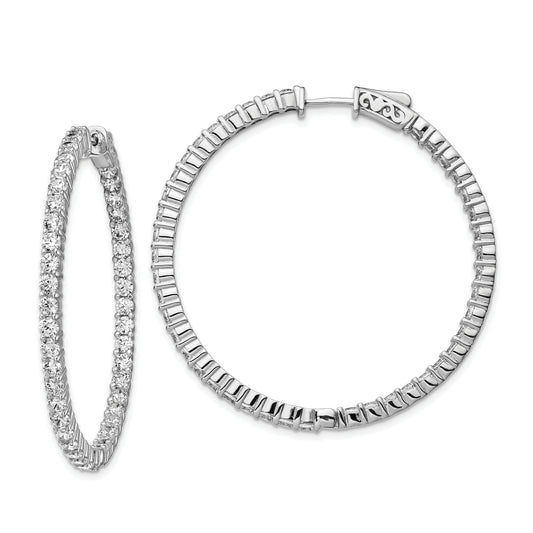 Sterling Silver Shimmer Rhodium-Plated 86 Stone 2.5mm Cz In And Out Round Hinged Hoop Earrings