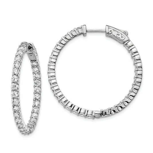 Sterling Silver Shimmer Rhodium-Plated 58 Stone 2.5mm Cz In And Out Round Hinged Hoop Earrings