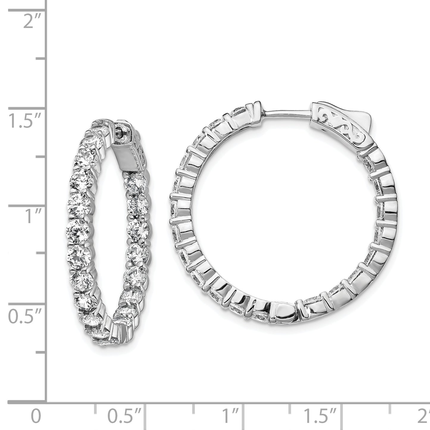 Sterling Silver Shimmer Rhodium-Plated 40 Stone 3.0mm Cz In And Out Round Hinged Hoop Earrings