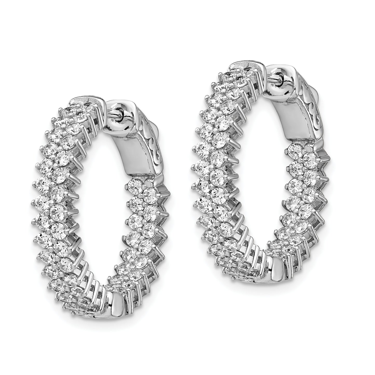 Sterling Silver Shimmer Rhodium-Plated 92 Stone 1.7mm Cz In And Out Round Hinged Hoop Earrings