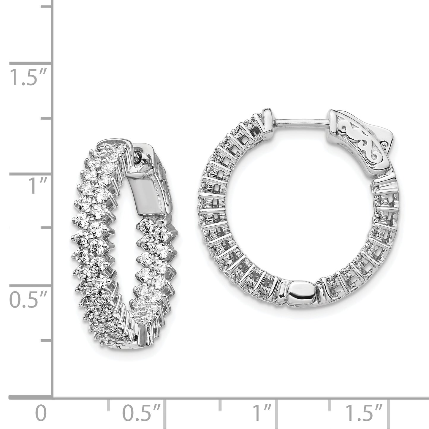 Sterling Silver Shimmer Rhodium-Plated 92 Stone 1.7mm Cz In And Out Round Hinged Hoop Earrings