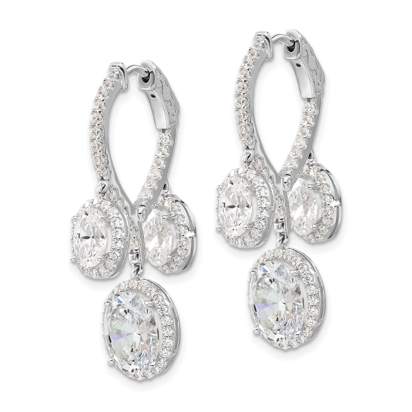 Sterling Silver Rhodium-Plated Polished Cz Fancy Dangle In & Out Earrings