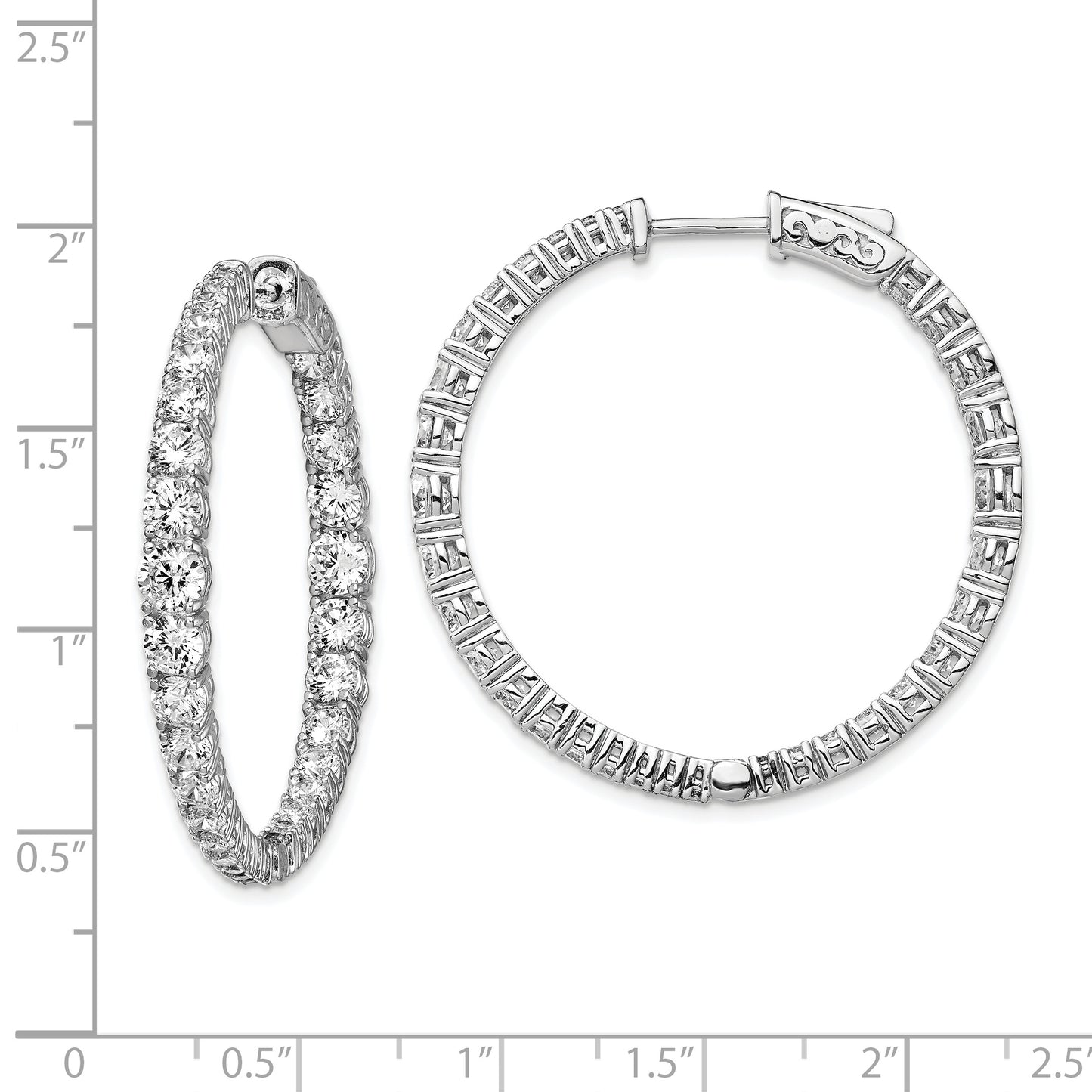 Sterling Silver Shimmer Rhodium-Plated 64 Stone 1.7-4mm Graduated Cz In And Out Round Hinged Hoop Earrings