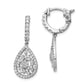 Sterling Silver Shimmer Rhodium-Plated 126 Stone Cz Teardrop Dangle Hinged Hoop Earrings