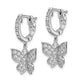 Sterling Silver Shimmer Rhodium-Plated 58 Stone Cz Butterfly Dangle Hinged Hoop Earrings