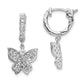 Sterling Silver Shimmer Rhodium-Plated 58 Stone Cz Butterfly Dangle Hinged Hoop Earrings