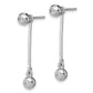 Sterling Silver Rhodium-Plated Post & Dangle Cz Ball Front Back Earrings