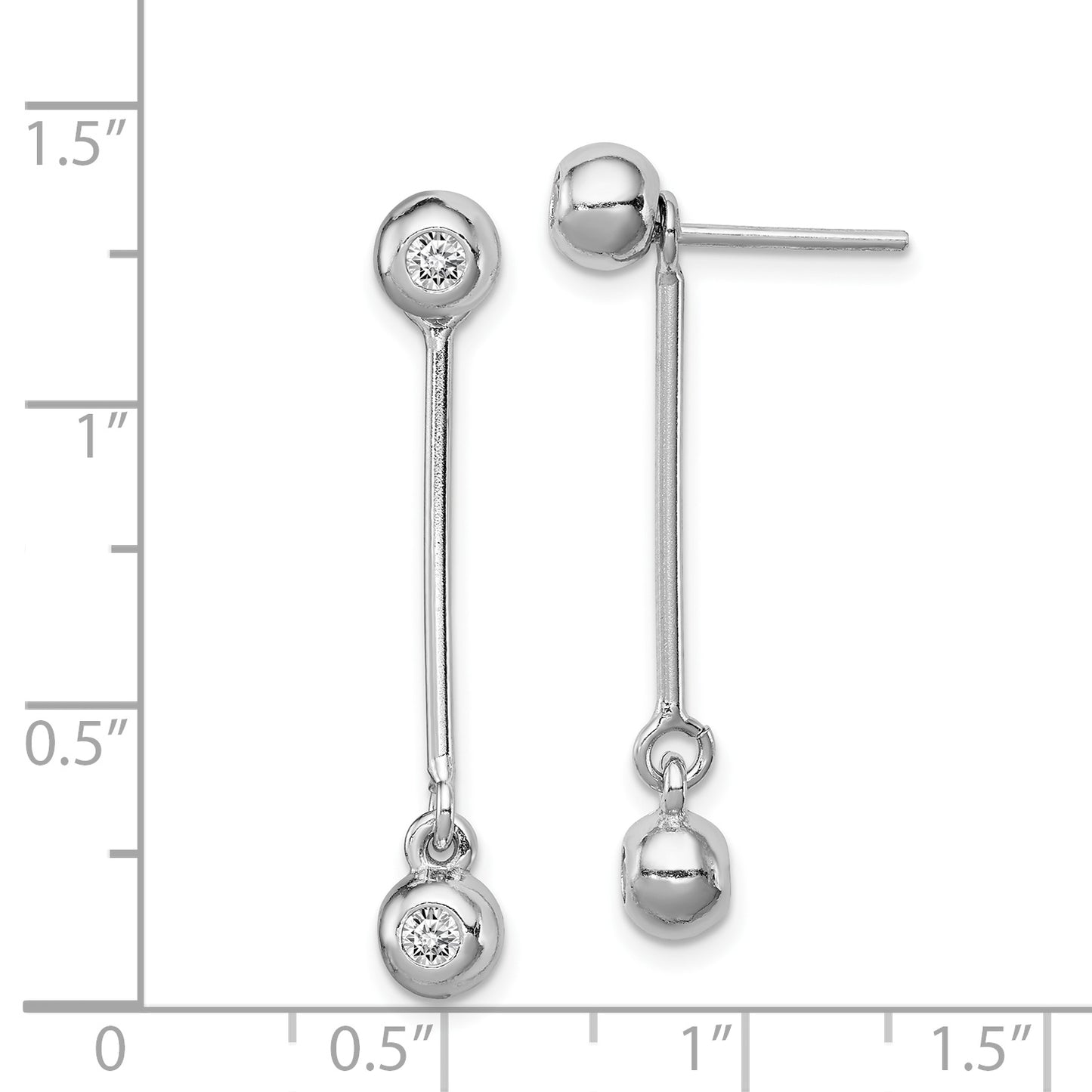 Sterling Silver Rhodium-Plated Post & Dangle Cz Ball Front Back Earrings