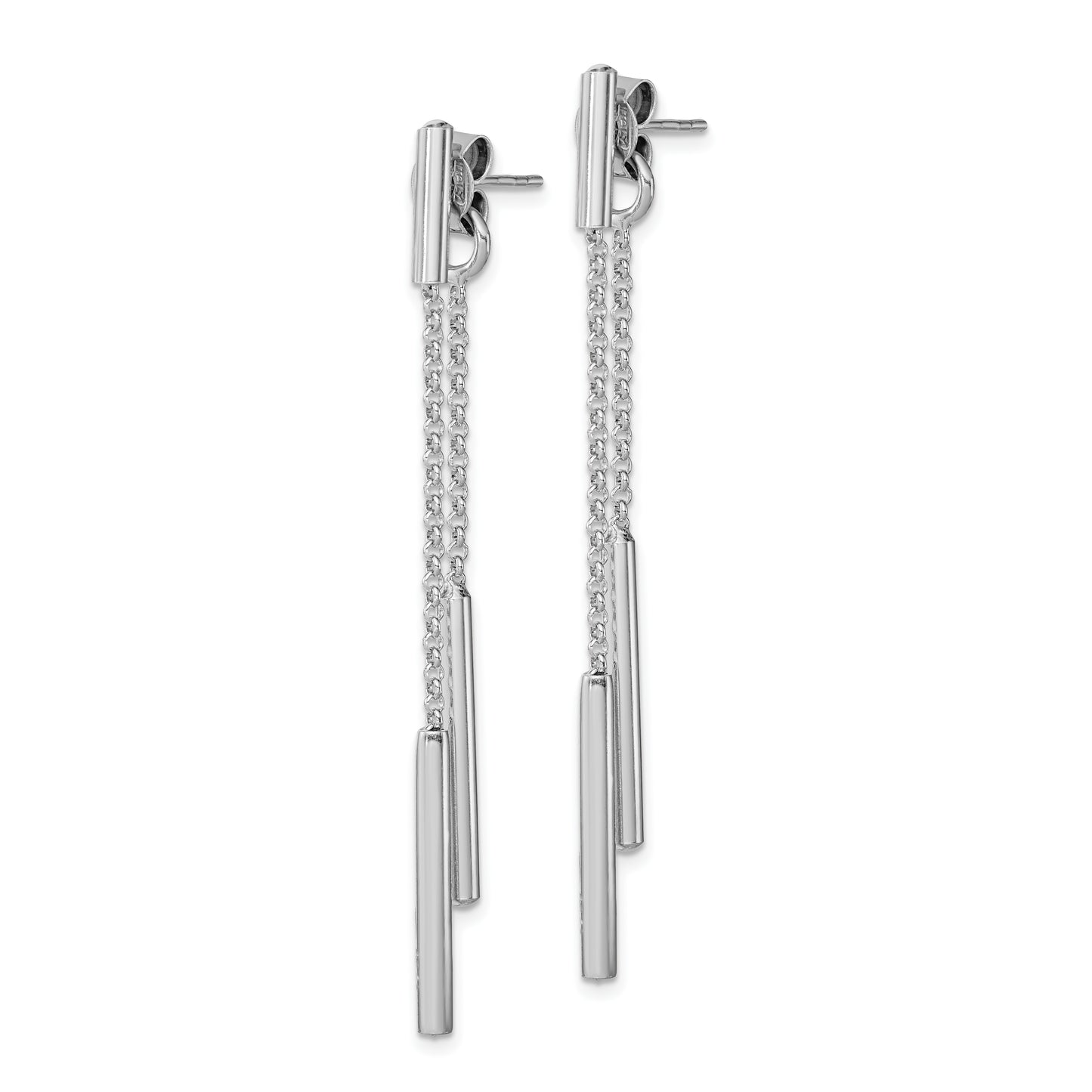 Sterling Silver Rh-Plated Bar & Chain Front/Back Post Dangle Earrings