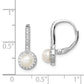 Sterling Silver Rhodium-Plated Polished White 5-6mm Button Freshwater Cultured Pearl & Cz Halo Leverback Dangle Earrings