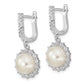 Sterling Silver Rhodium-Plated 8-9mm Button Fwc Pearl Hoop Dangle Earrings