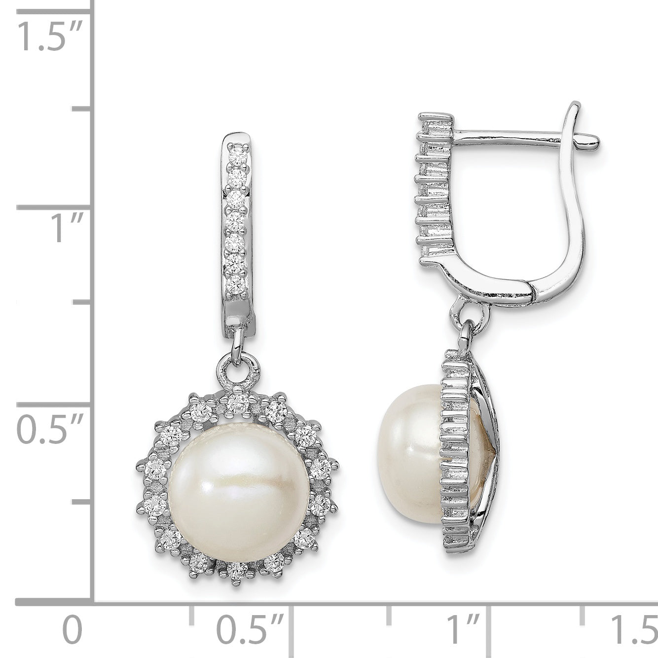 Sterling Silver Rhodium-Plated 8-9mm Button Fwc Pearl Hoop Dangle Earrings