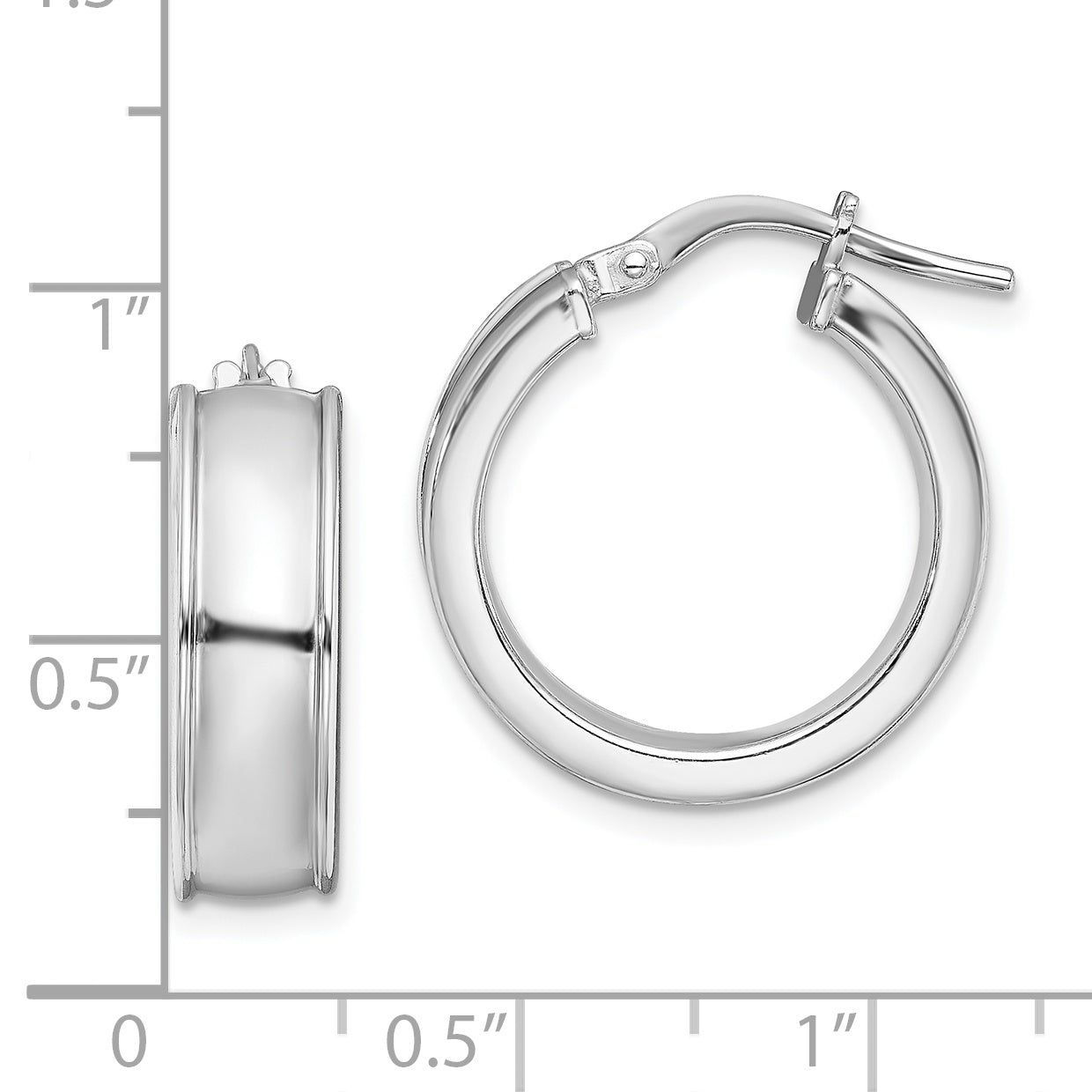 Sterling Silver Rhodium-Plated Beveled Edge 6mm Round Hoop Earrings