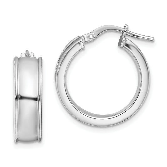 Sterling Silver Rhodium-Plated Beveled Edge 6mm Round Hoop Earrings