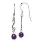 Sterling Silver Polished & Antiqued Amethyst Swirl Dangle Earrings