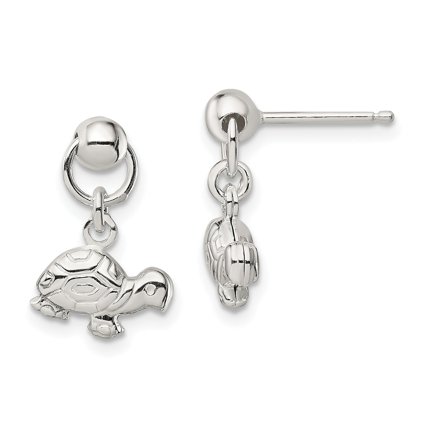 Sterling Silver Polished Turtle Dangle Post Earrings