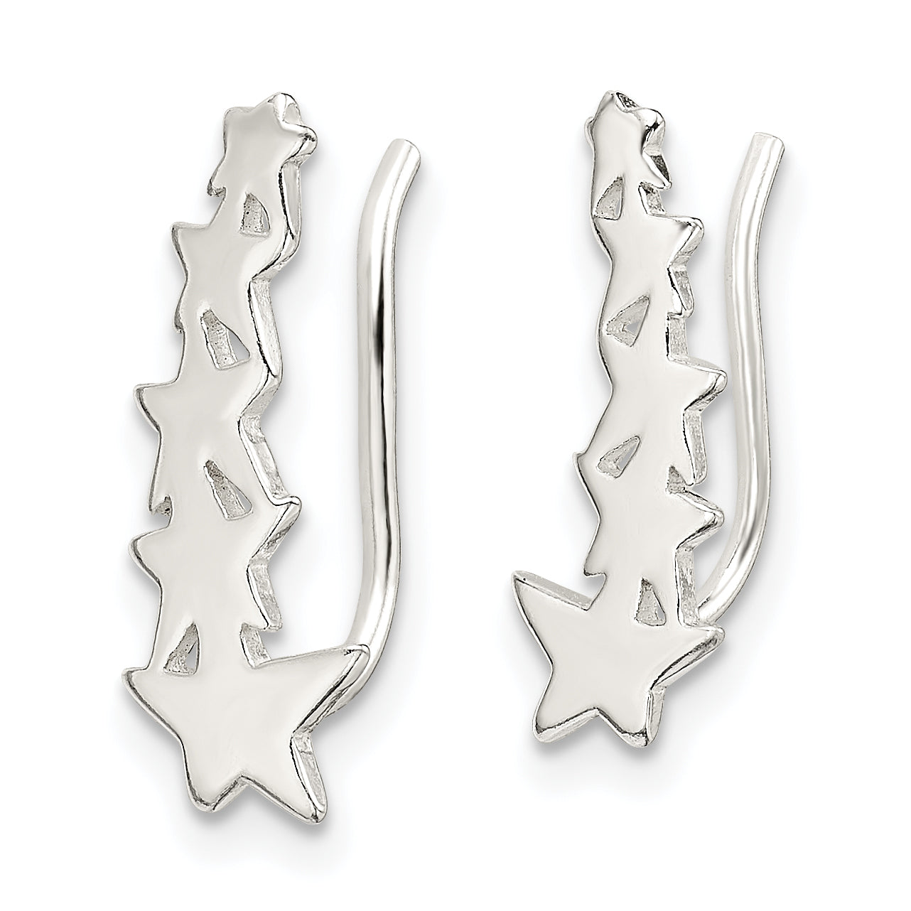 Sterling Silver Polished Graduating Stars Ear Climber Earrings