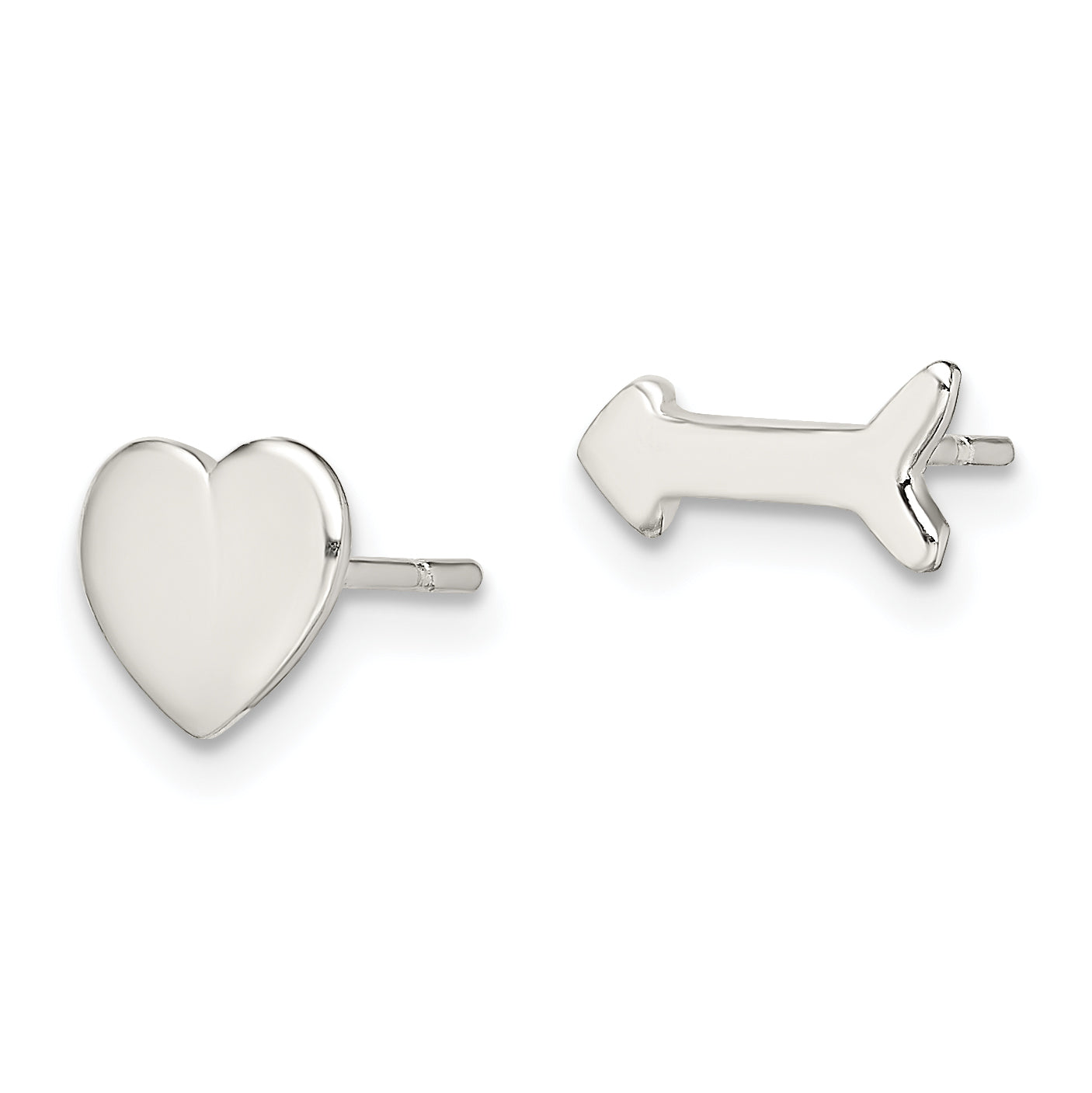 Sterling Silver Polished Left And Right Heart/Arrow Post Earrings