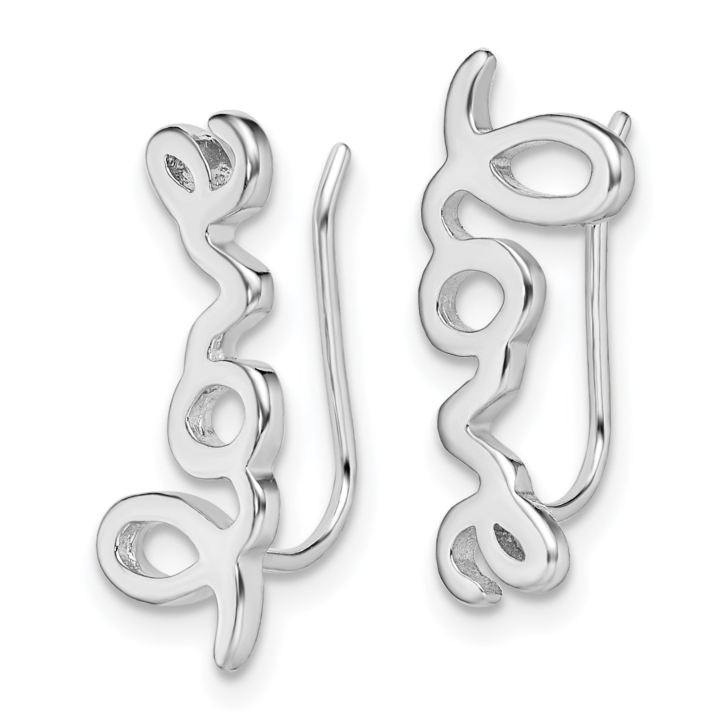 Sterling Silver Rhodium-Plated Polished Love Ear Climber Earrings