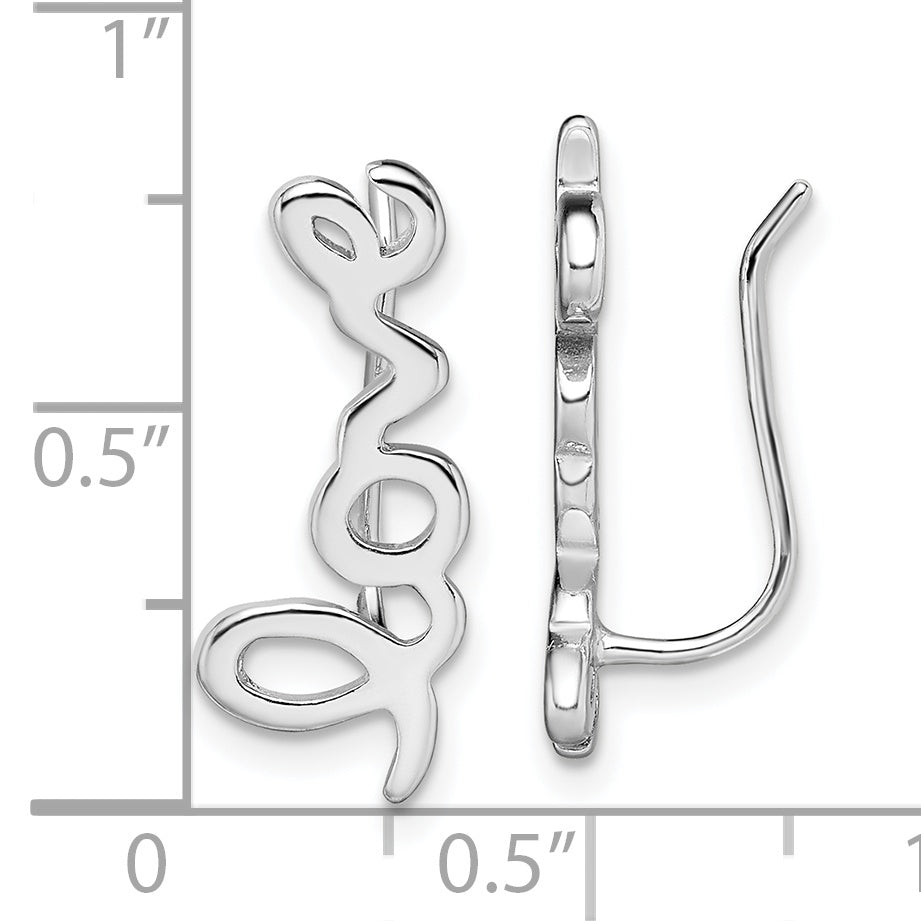 Sterling Silver Rhodium-Plated Polished Love Ear Climber Earrings