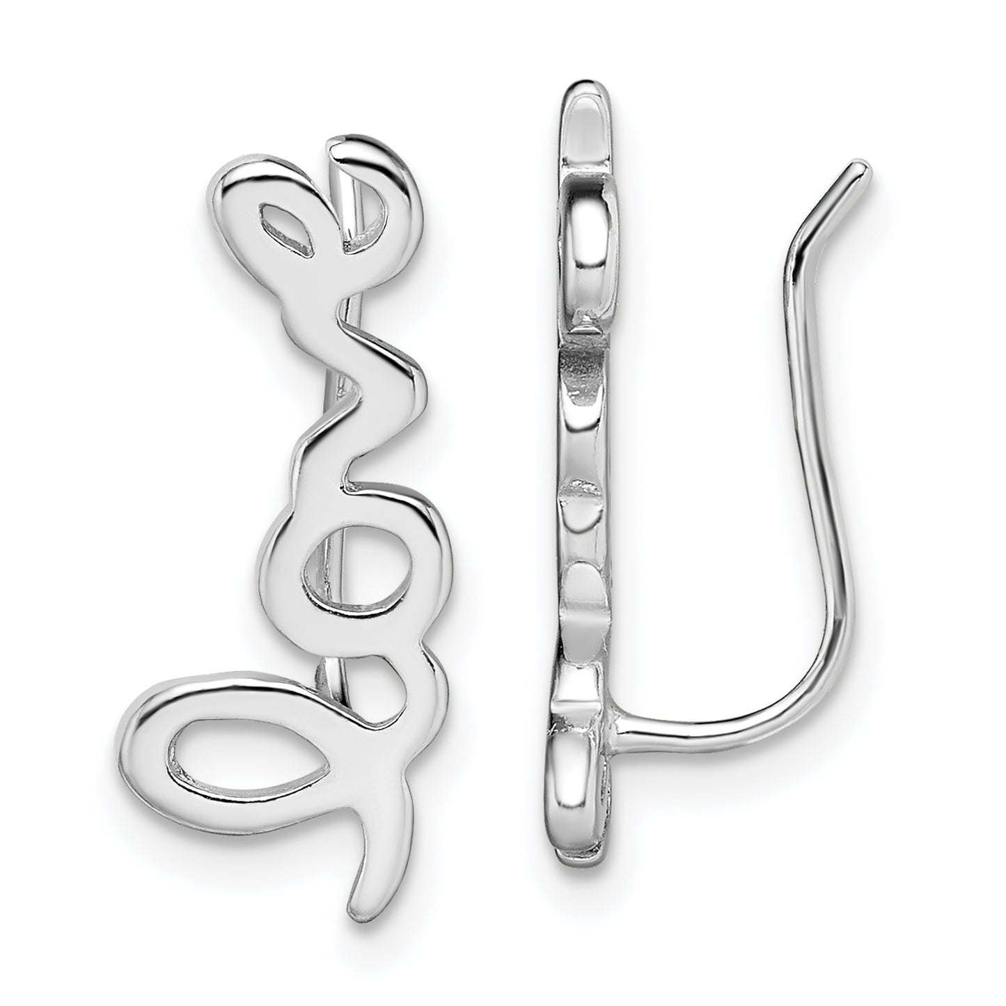 Sterling Silver Rhodium-Plated Polished Love Ear Climber Earrings