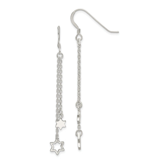 Sterling Silver Polished Star Of David Chain Dangle Earrings