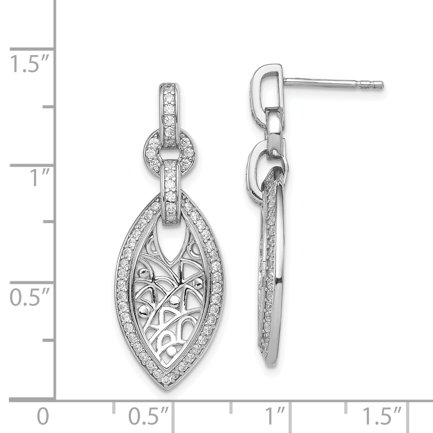 Sterling Silver Rhodium-Plated With Cz Post Dangle Earrings