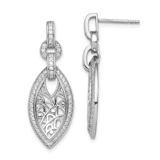 Sterling Silver Rhodium-Plated With Cz Post Dangle Earrings