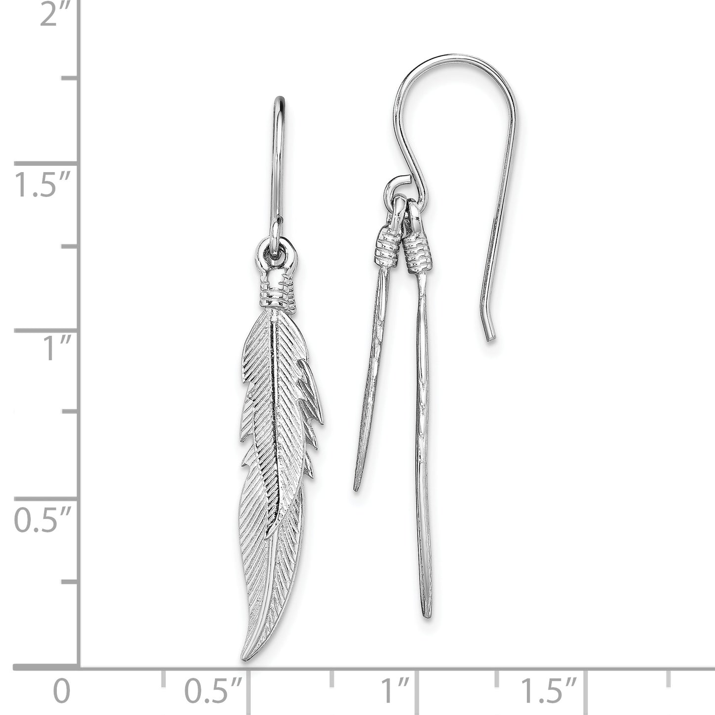 Sterling Silver Rhodium-Plated Polished Feathers Dangle Earrings